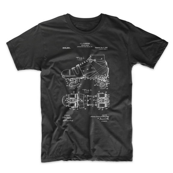 Mighty Circus Roller Skate Patent T-Shirt 1908 - Black, Large