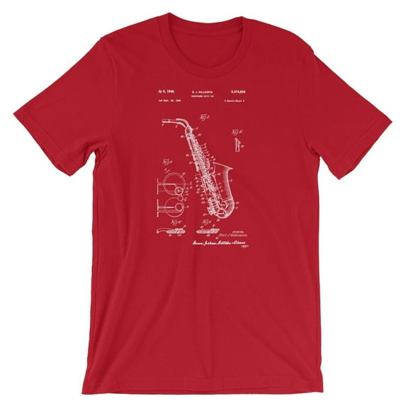 Mighty Circus Saxophone Patent T-Shirt - Red, Double Extra Large