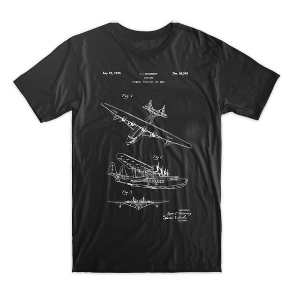 Mighty Circus Sea Plane Patent T-Shirt - Black, Double Extra Large