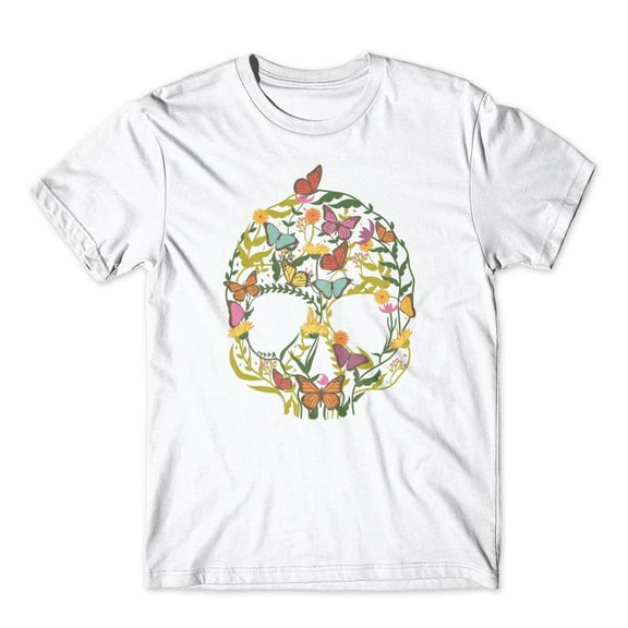 Mighty Circus Skull Flowers Butterfly T-Shirt 100% Cotton Premium Tee NEW - White, Tripple Extra Large