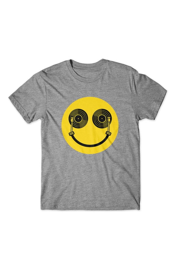 Smile Face DJ Music T-Shirt 100% Cotton Premium Tee NEW - Gray, Medium