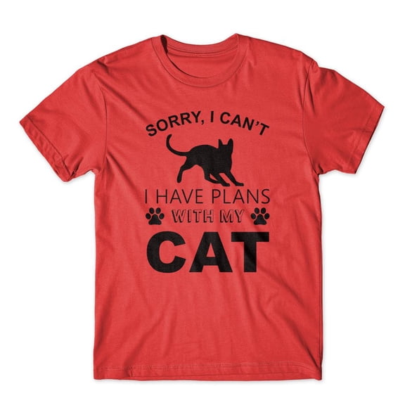 Mighty Circus Sorry I Can't I Have Plan With My Cat T-Shirt 100% Cotton Premium Tee - Red, Double Extra Large