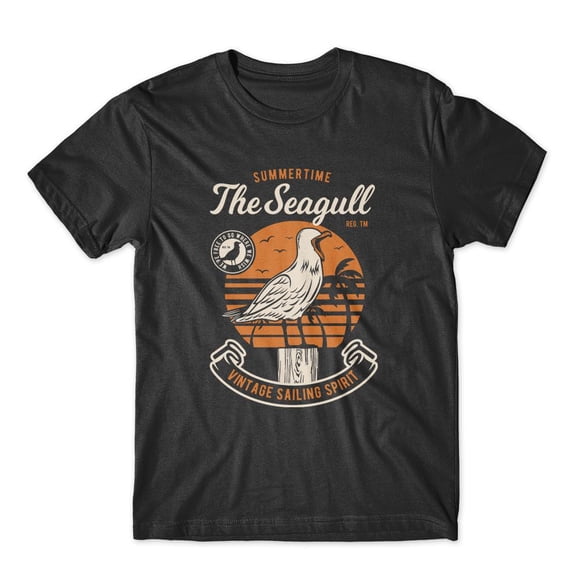 Mighty Circus Summer Time The Seagull Bird T-Shirt 100% Cotton Premium Tee NEW - Black, Small