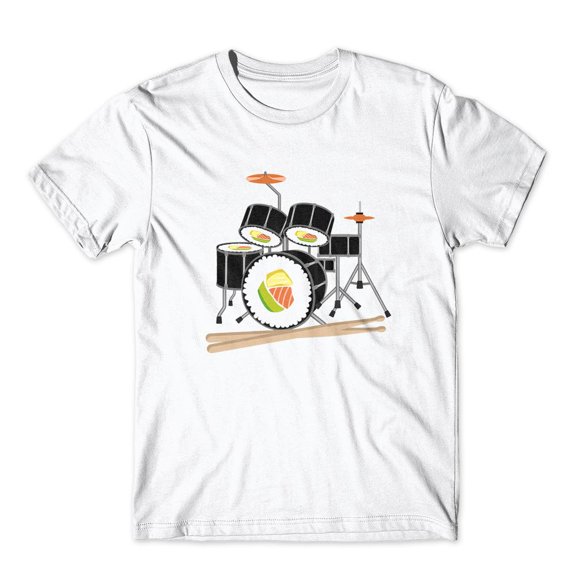 Mighty Circus Sushi Music Drum T-Shirt 100% Cotton Premium Tee NEW - White, Large