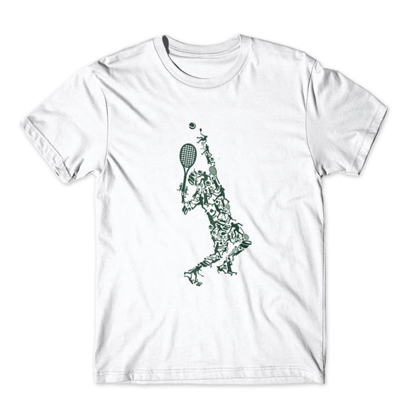 Mighty Circus Tennis Player Balls Drawing T-Shirt 100% Cotton Premium Tee NEW - White, Large