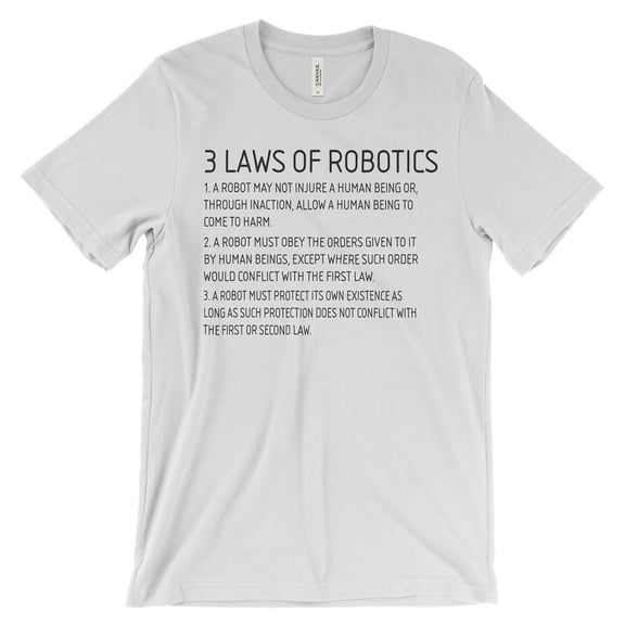Mighty Circus Three Laws of Robotics T-Shirt - White, Double Extra Large