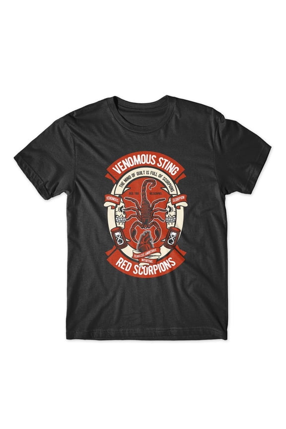Venomous Sting Red Scorpion T-Shirt 100% Cotton Premium Tee NEW - Black, Extra Large