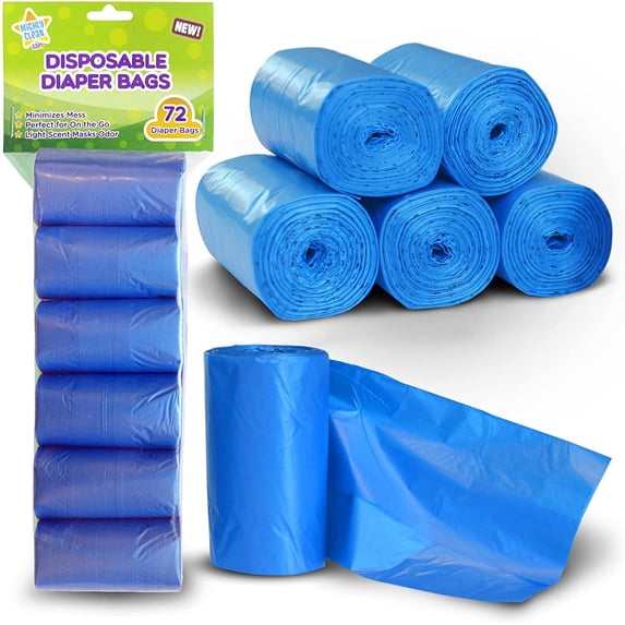 Mighty Clean Baby Disposable Diaper Bag Refill Rolls, Light Powder ...