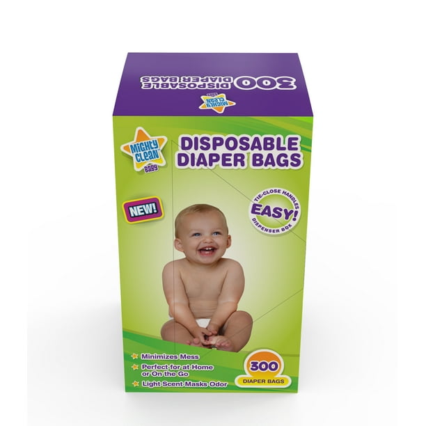 Mighty Clean Baby Disposable Diaper Bags Blue Plastic Bags with Tie Close Handles for Baby