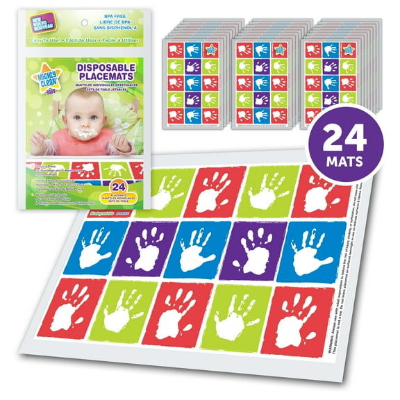 Mighty Clean Baby Disposable Table Place Mats, MultiColor, Unisex Design, 24 Pieces
