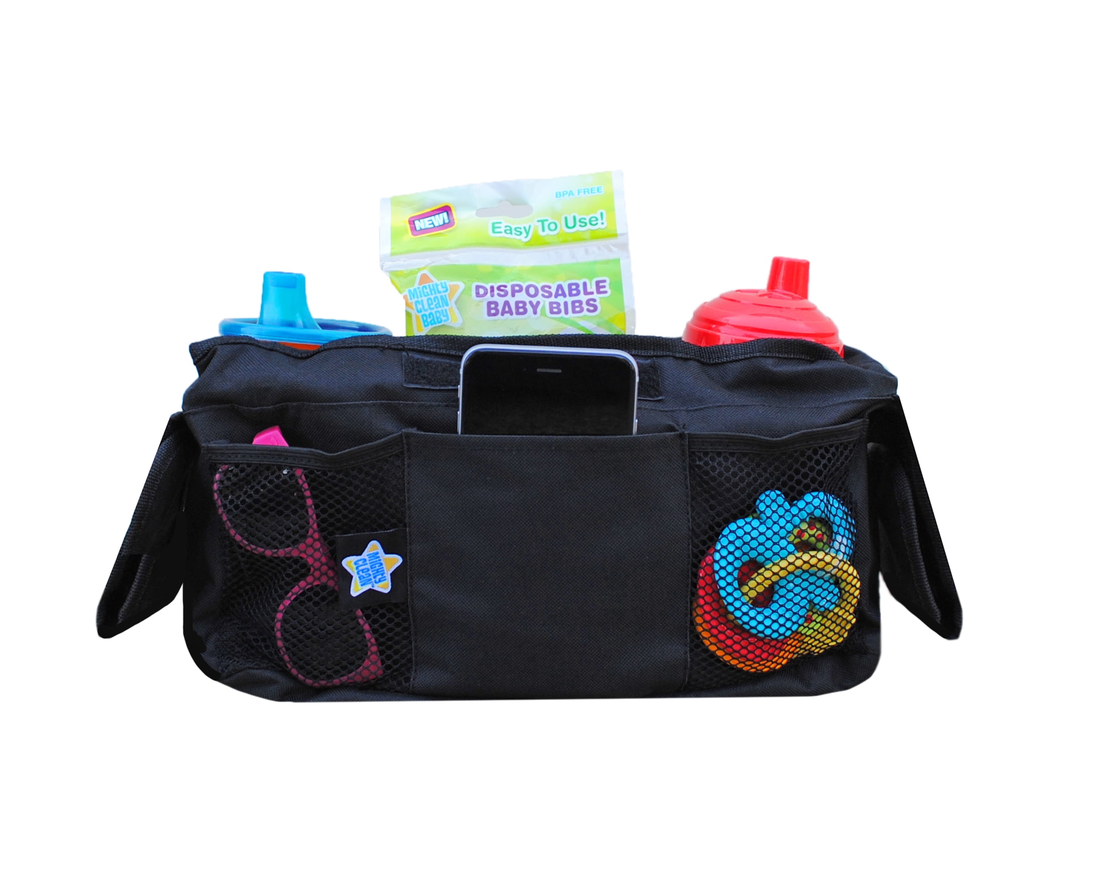 Mighty Clean Baby Stroller Organizer - Fits Most Strollers with Two Deep Insulated Cup Holders