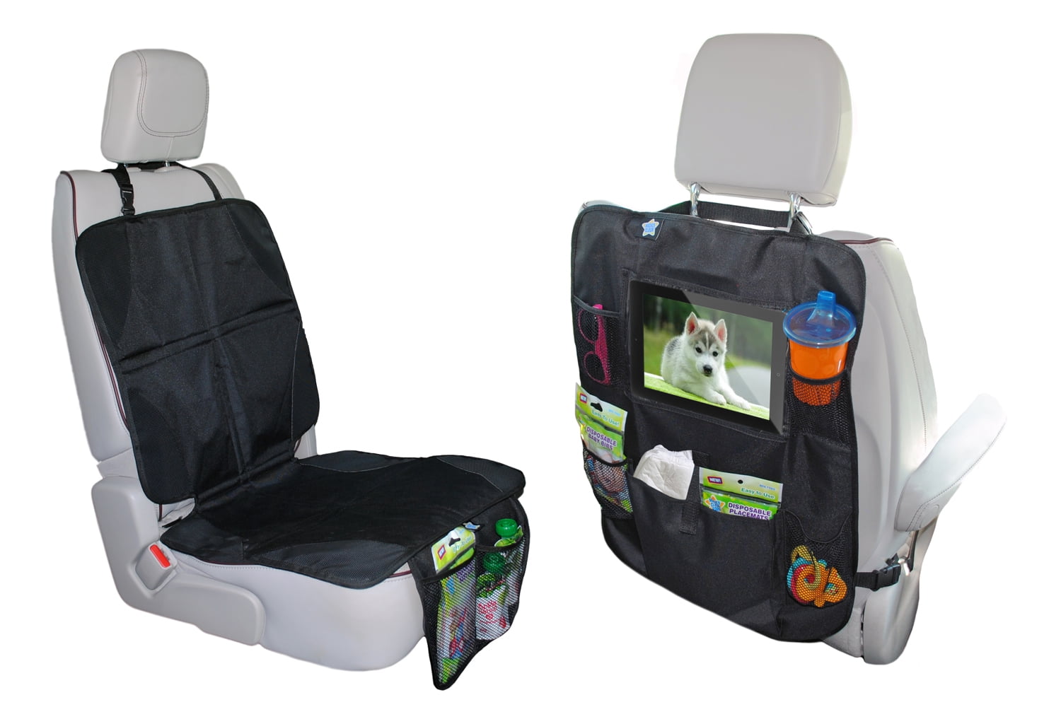 Mighty Clean Baby Deluxe Car Seat and Back Protector Automotive Organizers, Black, 19" x 27", 2 Pack