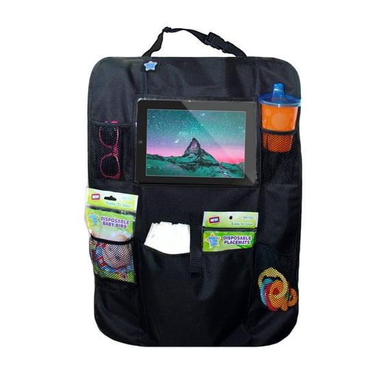 Mighty Clean Car Seat Back Protector - Kick Mat Storage and Organizer, Seat Protector for Baby, and iPad or Screen Viewer