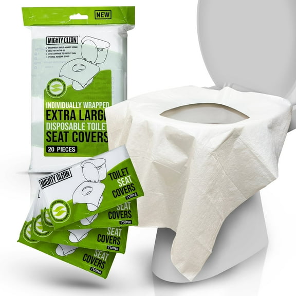 Extra Large Disposable Toilet Seat Covers by Mighty Clean - 100% Waterproof, Individually Wrapped, Extra Wide Covers for Adults and Kids - 20 Count