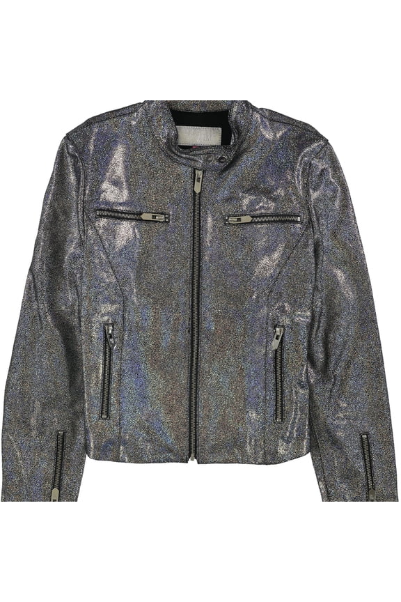 Mighty Company Womens Holographic Leather Jacket, Multicoloured, Medium
