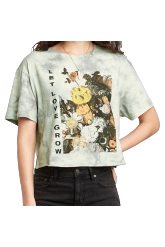 Junior Women's Let Love Grow Green Crop T-shirt (Large)