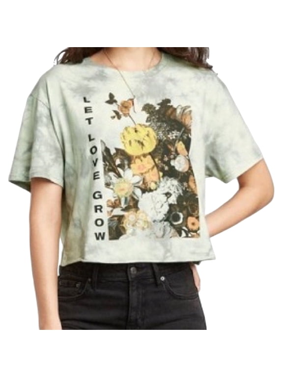Junior Women's Let Love Grow Green Crop T-shirt SM