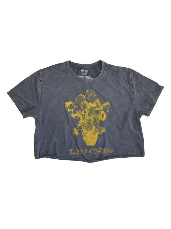 Junior Women's Sunflower Crop Top with Raw Cut Hem Size Large