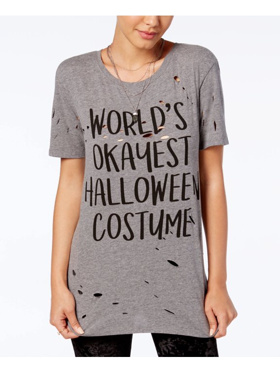 Juniors Halloween Costume Graphic T-Shirt Heather Grey XS