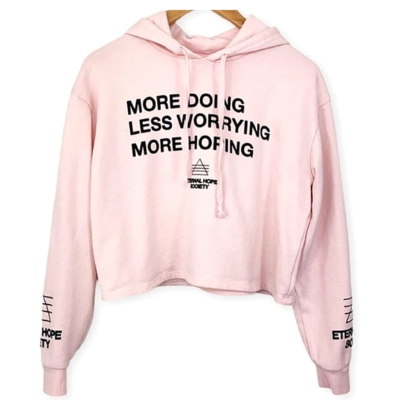 Mighty Fine Juniors Inspirational Pink Crop Top Hoodie - XS