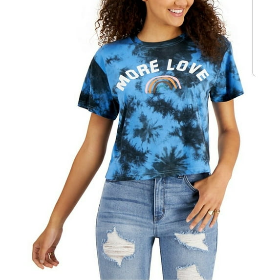 Mighty Fine Juniors' More Love Graphic Tie-Dye-Print T-Shirt Blue Black Size S