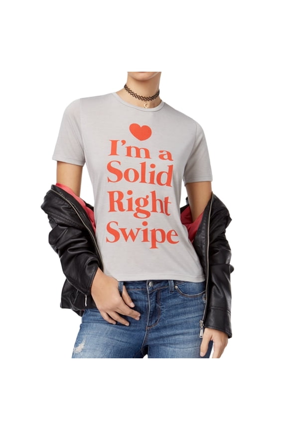 Womens Right Swipe Graphic T-Shirt, Grey, Juniors, X-Large