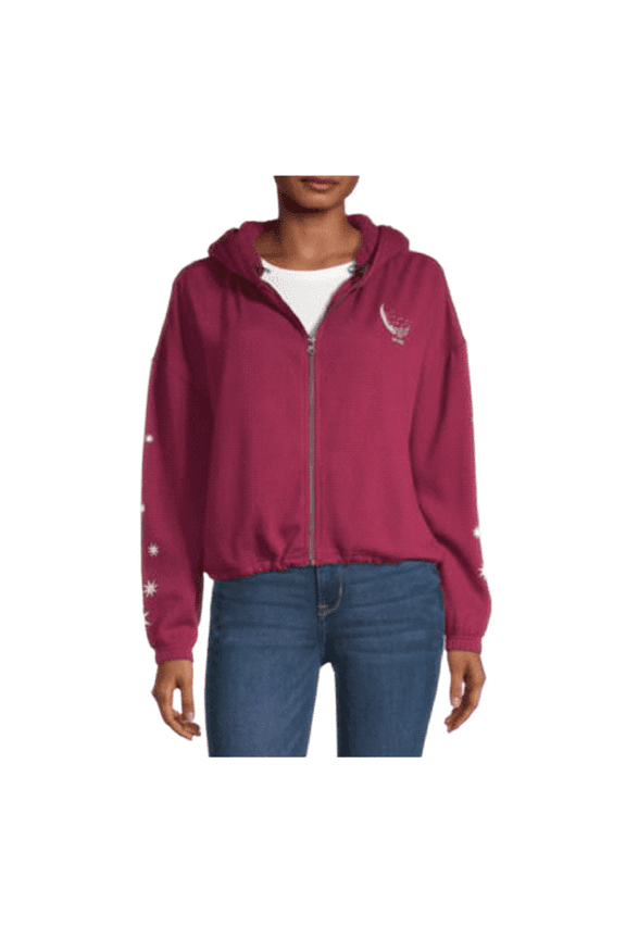 La Lune Burgundy Junior Women's Cropped Zip Up Hoodie (2XL)