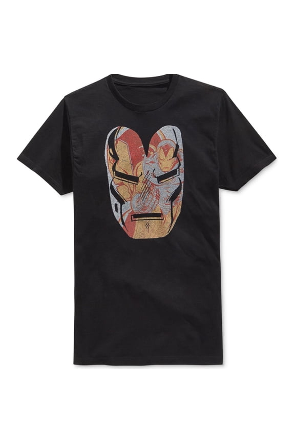 Mens Iron Man Face Graphic T-Shirt, Black, Medium