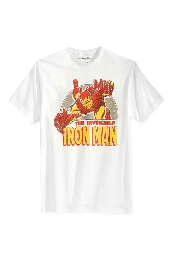 Mighty Fine Mens Iron Man Swoop Graphic T-Shirt, White, Small