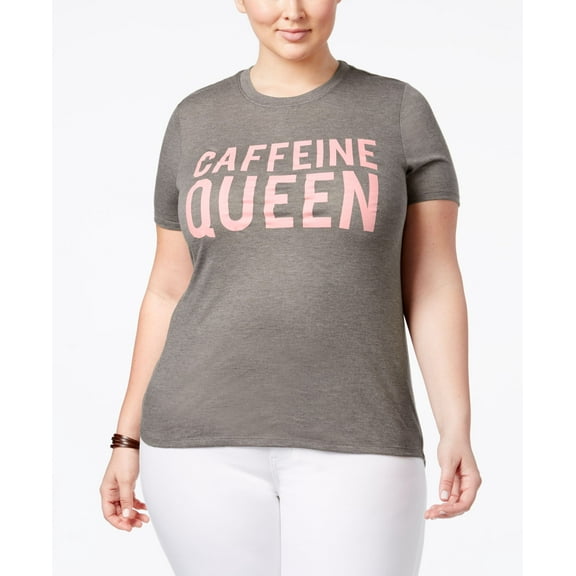 Mighty Fine Trendy Plus Size Caffeine Queen Graphic T-Shirt Grey 3X