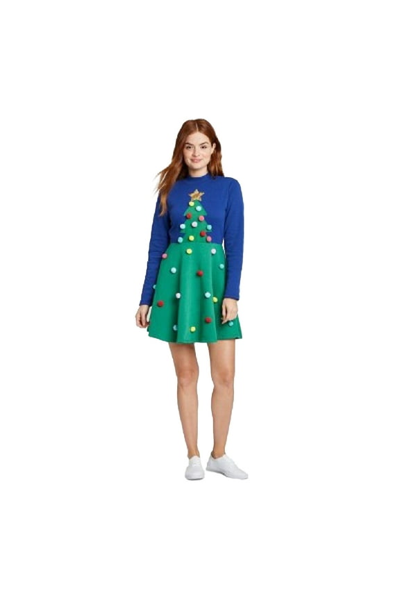 Women’s Christmas Tree Long Sleeve Holiday Dress