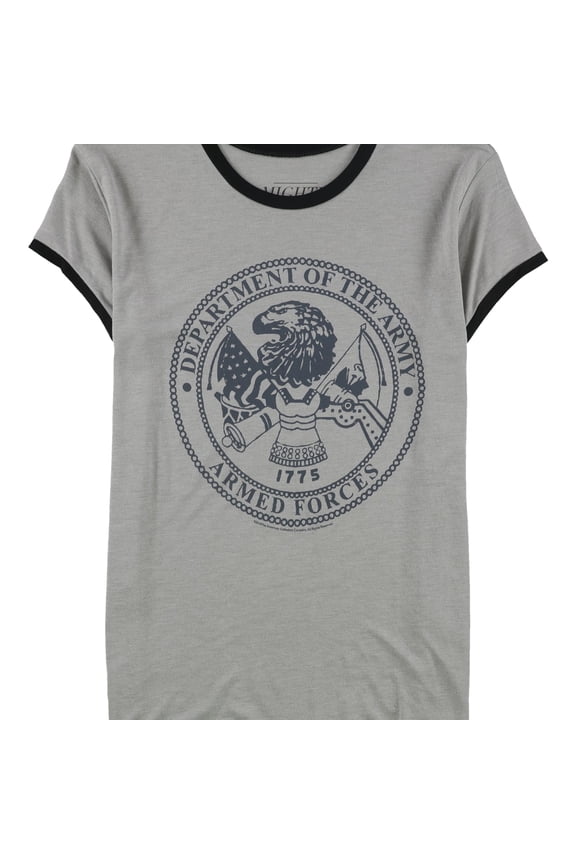 Womens Armed Forces Ringer Graphic T-Shirt, Grey, Juniors, X-Large