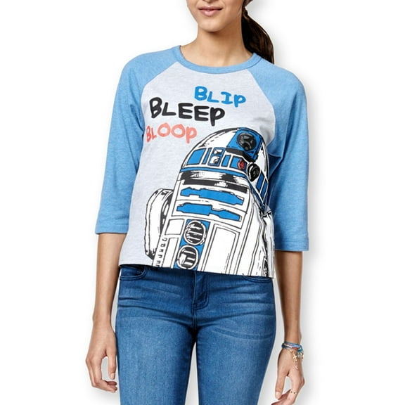 Mighty Fine Womens Artoo Baseball Graphic T-Shirt, Blue, Juniors, Medium