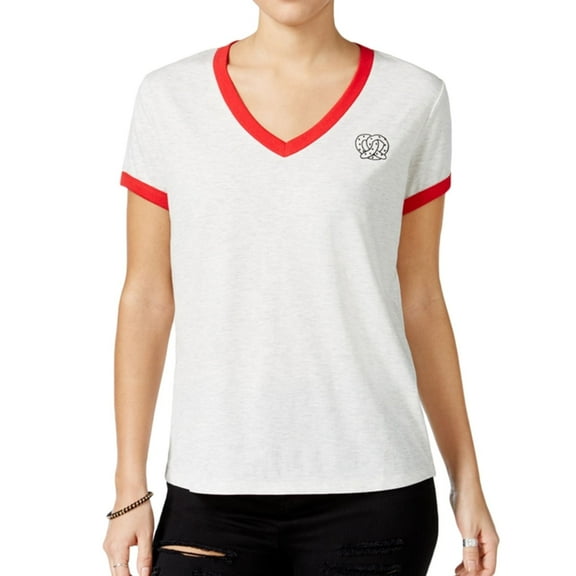 Mighty Fine Womens Embroidered Graphic T-Shirt, Grey, Juniors, X-Small