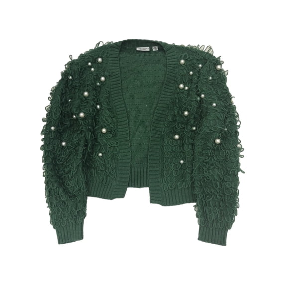 Mighty Fine Womens Lumpy Green Pearl Knit Short Cardigan Sweater X-Small