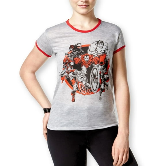 Mighty Fine Womens Marvel The Avengers Contrast Graphic T-Shirt, Grey, Juniors, X-Small