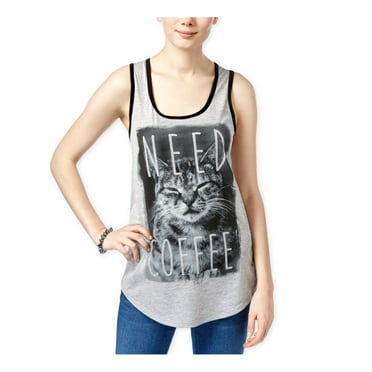 Mighty Fine Womens Need Coffee Tank Top, Grey, Juniors, X-Small
