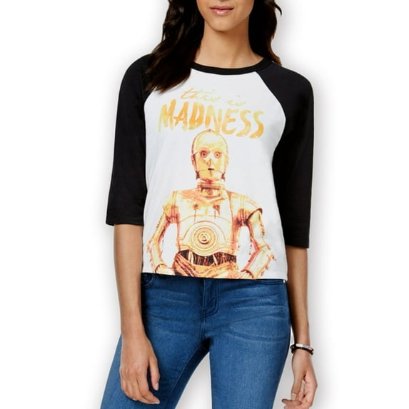 Mighty Fine Womens Threepio Baseball Graphic T-Shirt, White, Juniors, Small