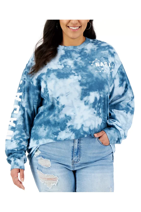 Womens Tie-Dyed Nasa Graphic Top, Blue, 1X