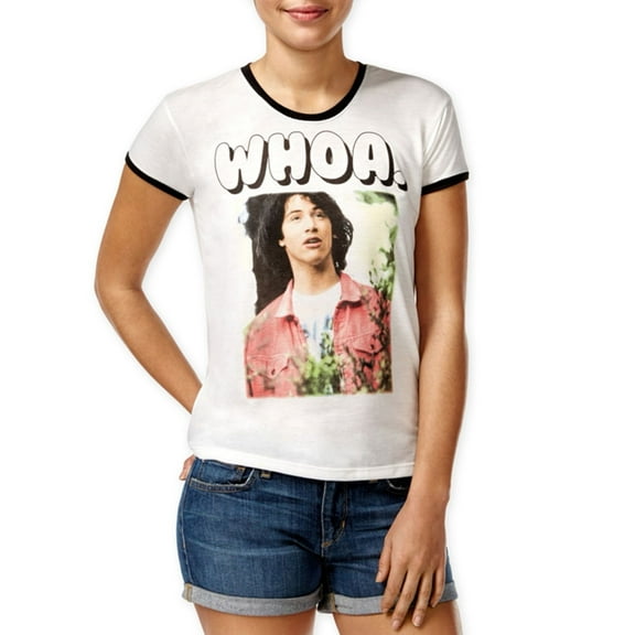 Mighty Fine Womens Whoa Graphic T-Shirt, White, Juniors, X-Small