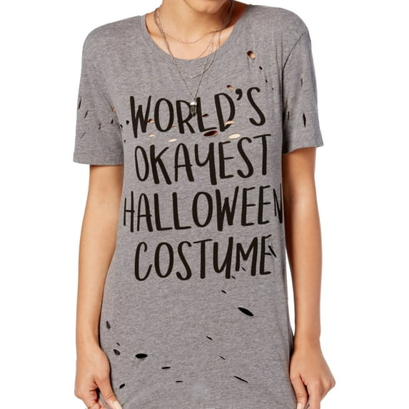 Mighty Fine Womens Worlds Okayest Graphic T-Shirt, Grey, Juniors, Medium