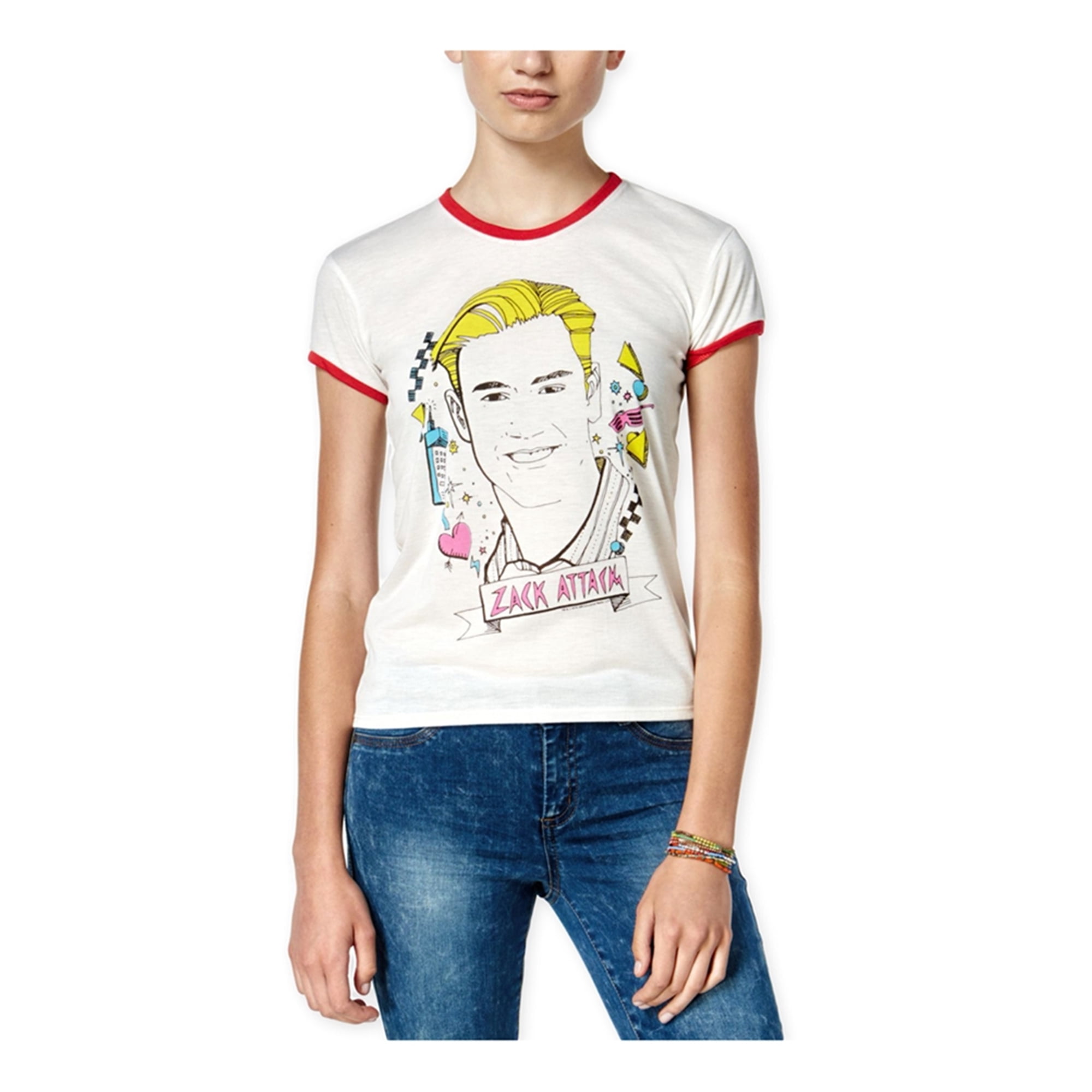 Mighty Fine Womens Zack Attack Ringer Graphic T-Shirt, Off-White ...