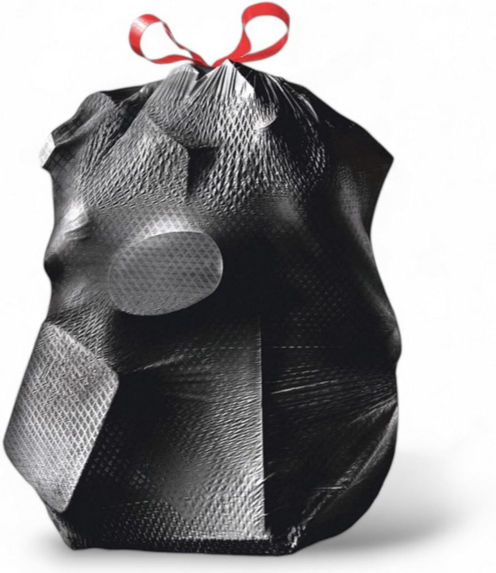 Mighty Flex 30 Gallon Trash Bags Drawstring, 200ct Heavy-Duty Large Garbage Bags, Ultra-Flexible, Leak and Odor-Resistant Plastic Garbage Bags for Home and Commercial Use, Unscented (Black)