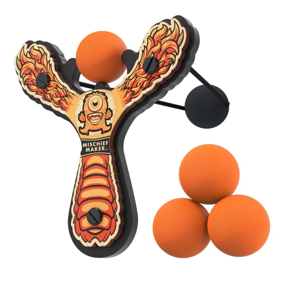 Mighty Fun Mischief Maker Lil’ Monster Wooden Slingshot Toy with Soft Foam Balls