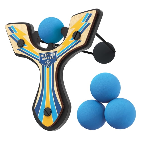 Mighty Fun Mischief Maker Racing Wooden Slingshot Toy with Soft Foam Balls