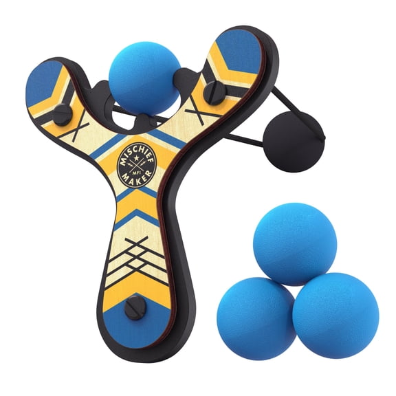 Mighty Fun Mischief Maker Classic Wooden Slingshot Toy with Soft Foam Balls