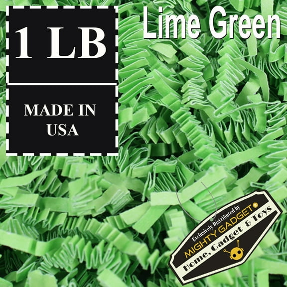 Mighty Gadget Crinkle Cut Paper Shred Filler for Gift Wrapping & Basket Filling, Lime Green, 1 LB (16oz)