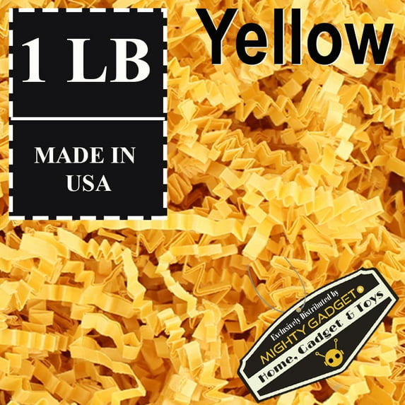 Mighty Gadget Crinkle Cut Shredded Paper Filler for Packaging and Gift Wrapping - Yellow, 1 LB (16oz)