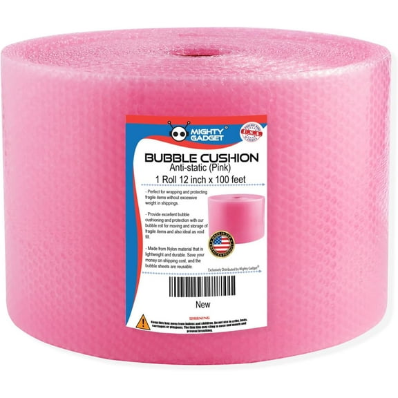 Mighty Gadget Pink Anti-Static Recycled Small Bubble Cushioning Wrap Roll