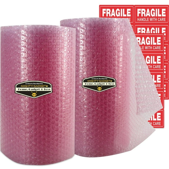 "Mighty Gadget Anti-Static Bubble Cushioning Wrap Roll, 3/16"", Pink, 2 Pack"